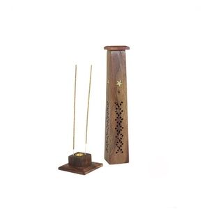 Decorative Wooden Incense Burner - Square Tower